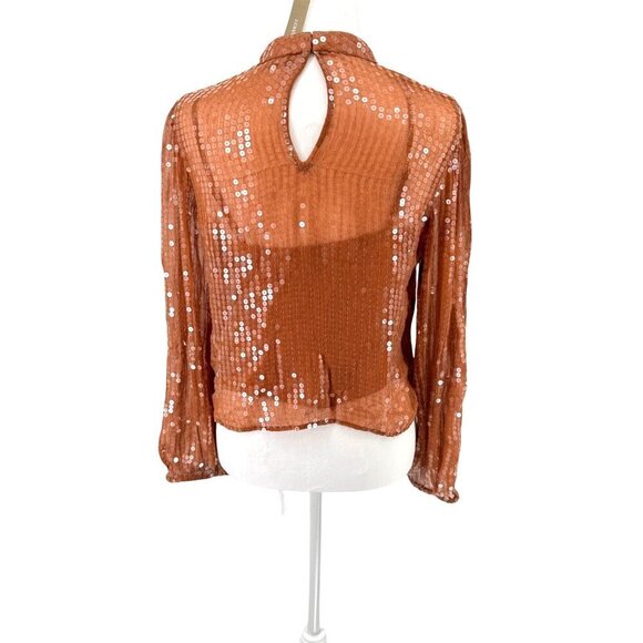 NWT J. Crew Sequined Mockneck Sheer Blouse Copper Brown W/ Silk Cami XS GORGEOUS - Picture 5 of 13